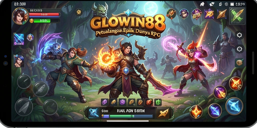 Tampilan gameplay RPG yang mendebarkan dalam GLOWIN88.