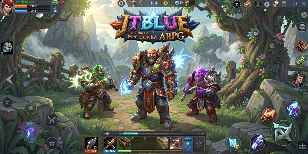 Tangkapan layar gameplay JTBLUE yang menampilkan pertempuran seru dan petualangan epik.