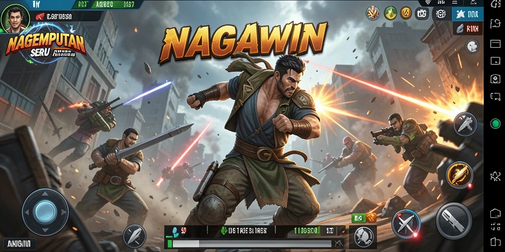 Screenshot gameplay NAGAWIN menampilkan aksi seru di arena pertempuran.