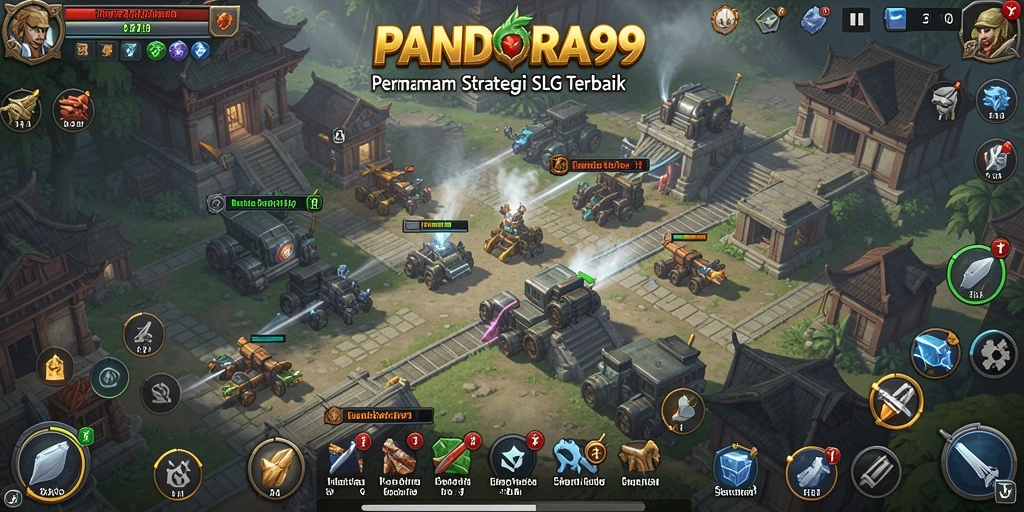 Tangkapan layar gameplay menampilkan pertempuran strategi yang epik dalam PANDORA99.
