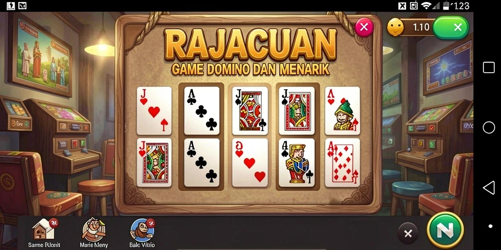 Screenshot gameplay RAJACUAN menampilkan keseruan bermain Domino secara online.