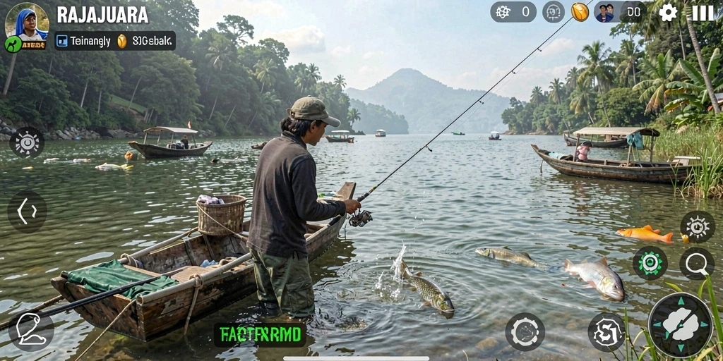 Tampilan menarik dari gameplay RAJAJUARA saat menangkap ikan.