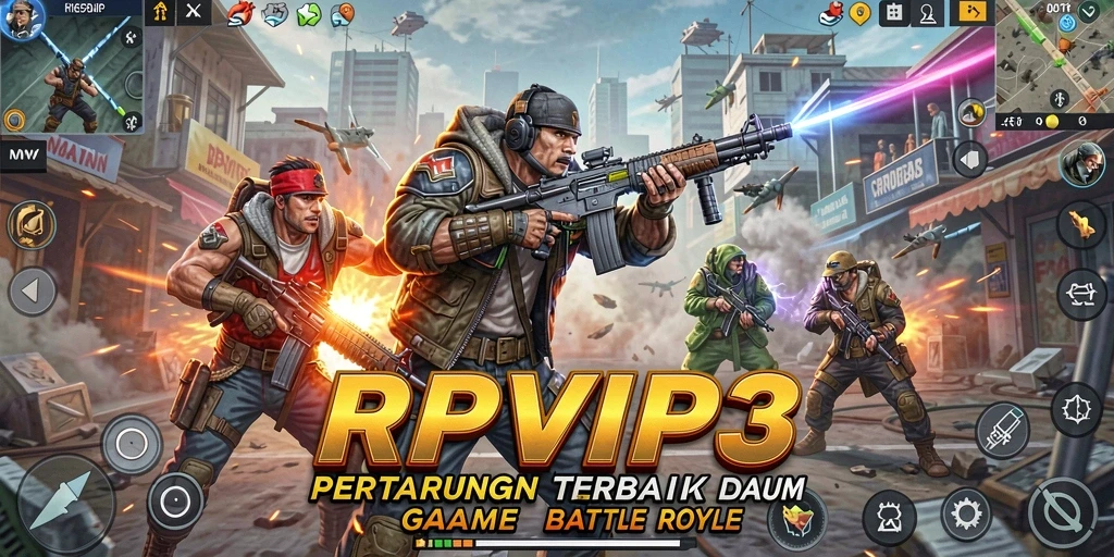 Gameplay RPVIP3 menampilkan aksi seru dalam pertarungan Battle Royale.