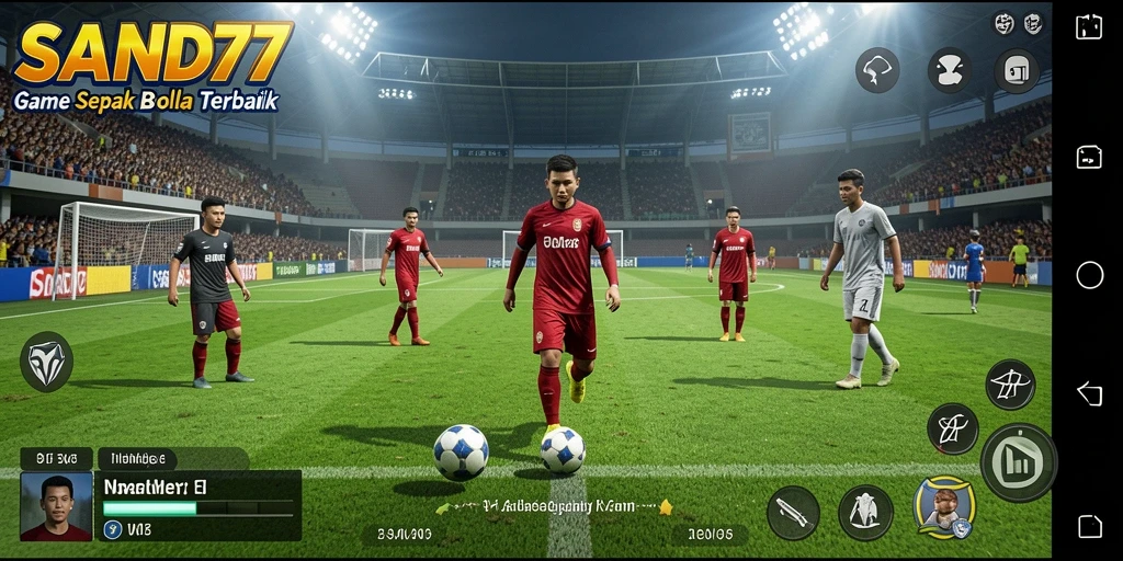 Tampilan gameplay SAND77 saat pertandingan sepak bola yang seru.